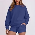 thumbnail image 2 of HAiming Ensemble 2 Pcs pour Femmes Chandail Col Rond Chandails en Molleton et Shorts Surdimensionnés Amples, 2 of 5