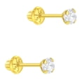 thumbnail image 4 of 14k Yellow Gold 3mm Clear Cubic Zirconia Prong Set Solitaire Screw Back Earrings, 4 of 7