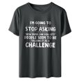 thumbnail image 4 of RXIRUCGD Hauts de Sortie pour Femmes Mode Été Décontracté Col Rond Imprimé Lettre Manches Courtes T-Shirt Chemises Femmes Gris Foncé, 4 of 8