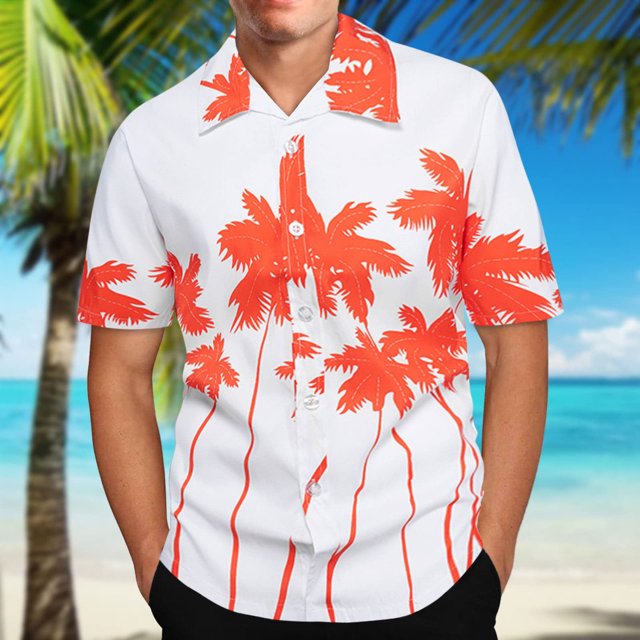 DPTALR Chemise à Manches Courtes à Col à Revers à Imprimé Hawaïen pour Homme