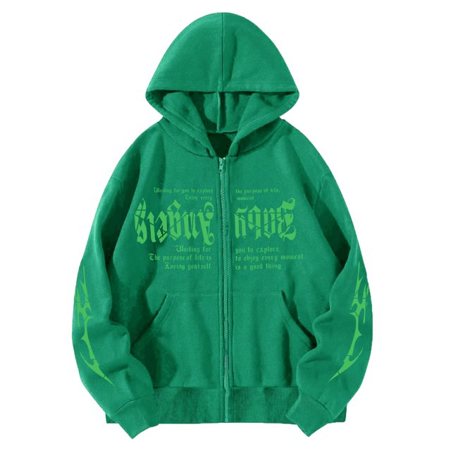 Bmisegm Femmes Mode à Imprimé de Lettres Chandails à Capuchon Amples Style Oversize Gothique Hop Chandails à Manches Longues Chandails Décontractés pour Femmes Vert G