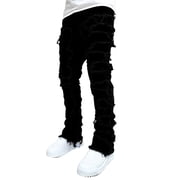 Gupgi Hommes empilés Jeans Ripped Jeans Slim Fit Patch Denim Pantalons Détruites Pantalon Streetwear Pantalonnes