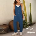 thumbnail image 2 of Summer Jumpsuits for Women Spaghetti Straps Casual Button V Neck Plain Cropped Pants Rompers Outfits with Pockets, 2 of 7