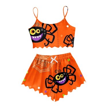 GDREDA Pyjama Grande Taille pour Femmes Ensemble de Shorts de Pyjama à Imprimé Dessin Animé Femmes Ensembles de Pyjama pyjamas Orange,TG