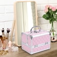 thumbnail image 2 of HOMCOM 3 Tier Diamond Texture Makeup Train Case Cosmetic Organizer with Mirror, Pink, 2 of 10
