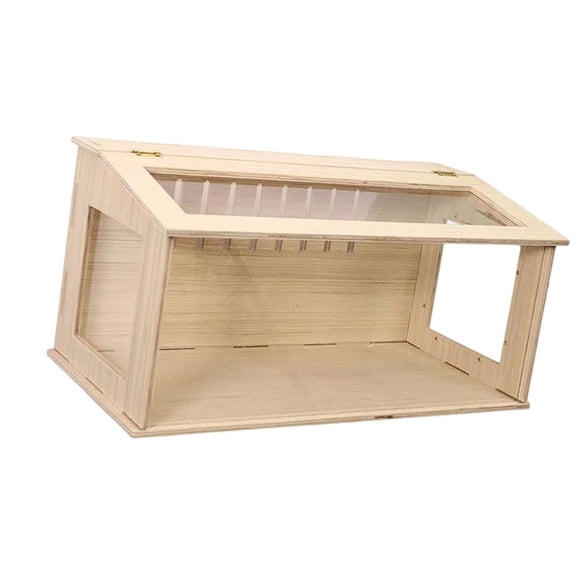 jinwen Wood Hamster Cage Breathable Hideaway Nesting Box for Mouse Gerbils Reptiles clear sides 60cm