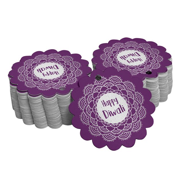 Inkdotpot Real Silver Foil Happy Diwali Tags Favor Hang Paper Tags 100 Pieces