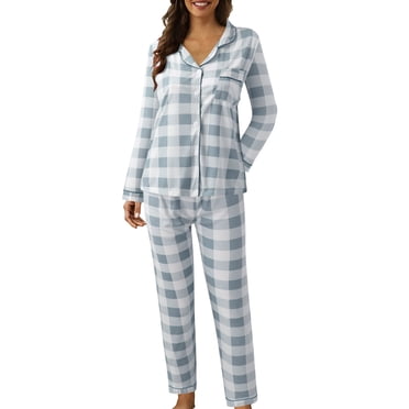 Ensemble de Pyjama pour Femmes Décontracté à Manches Longues, à Boutons, à Carreaux, Deux Pièces, Tenue de Nuit pour un Repos Nocturne Confortable