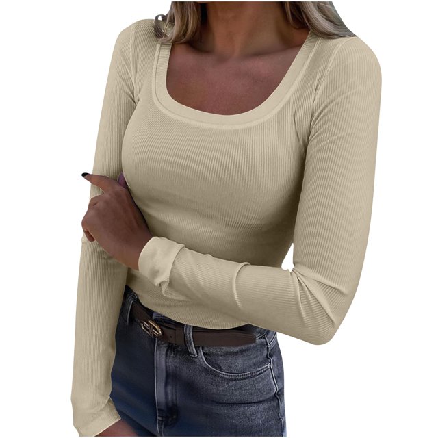 WRKEKC Blouse à Manches Longues pour Femmes, Couleur Unie, T-Shirt Décontracté à Col Rond pour Femmes, Tenue Quotidienne et de Bureau au Style Classique et Port Confortable