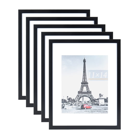 Scholartree 5-in-1 Contemporary Gallery Picture Frame Set, 11 x 14 Wall Picture Frames, Black