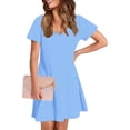 thumbnail image 3 of Liquidation d'Été 2025! Robe Grande Taille pour Femmes, Liquidation de Robe d'Été pour Femmes, Mode Féminine d'Été Couleur Unie Manches Courtes Col en V Robe Décontractée, 3 of 4