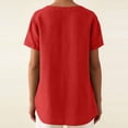 thumbnail image 4 of Floleo T-Shirt à Manches Courtes pour Femmes, Style Lin, Col en V, Boutons devant, Demi-Ouverture, Haut Vintage Classique, Respirant, Confortable, Extensible, Tissu Fin, Printemps Été Automne, Tenue Quotidienne (Rouge#2, S), 4 of 8