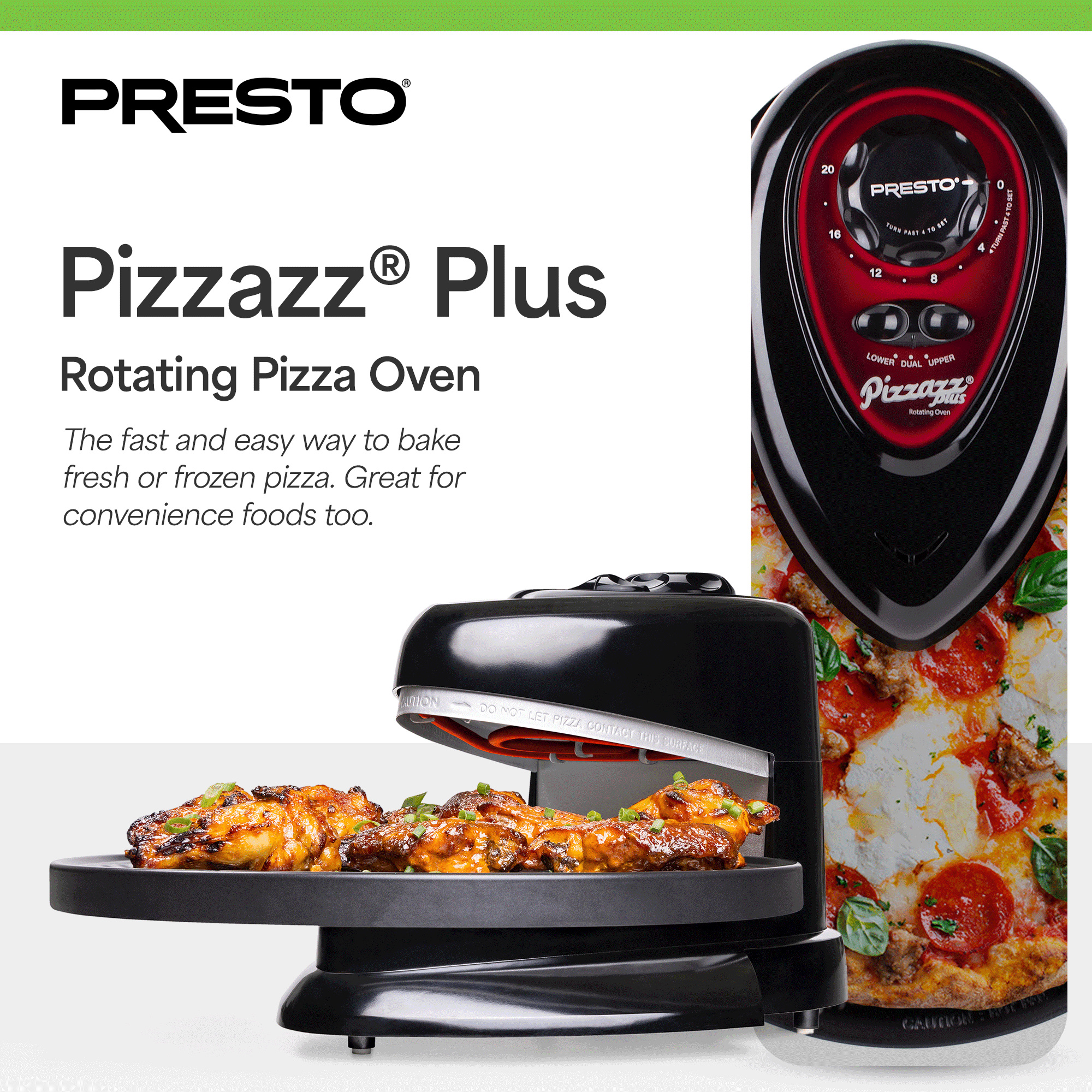 新品！ PRESTO Pizzazz Plus 回転オーブン Presto Pizzazz Plus Rotating Pizza Oven, Bake 7-12