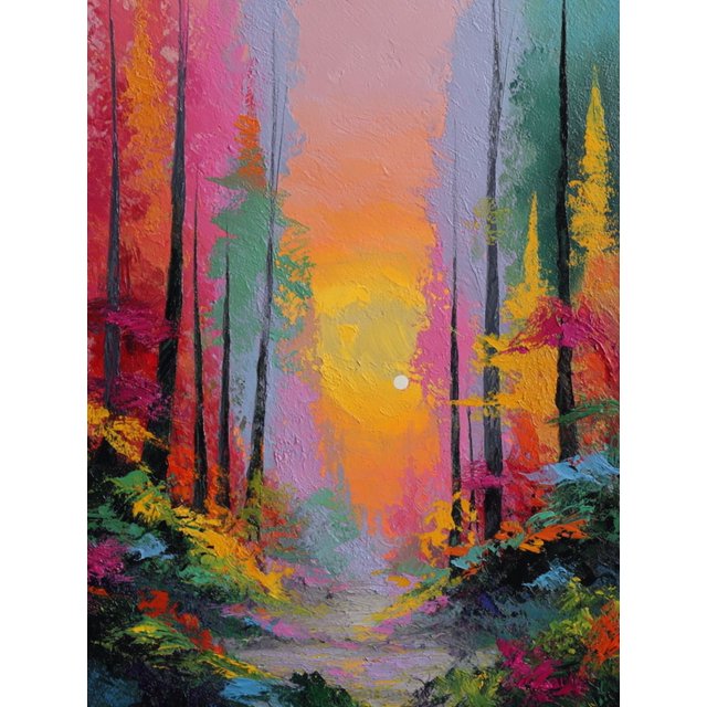 Qisvanset Impression sur Toile de Forêt Texturée Colorée 12x16 Pouces Art de Cuisine