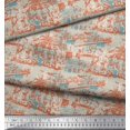 thumbnail image 3 of Soimoi polyester Crepe Fabric Human & Stamps Vintage Decor Fabric Printed Yard 42 Inch Wide, 3 of 3