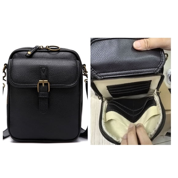 Vintage Messenger Bag, Usavan Large Capacity Leather Crossbody Bag, Anti-Theft Zipper Adjustable Shoulder Strap Mini Purse for Men Women Travel