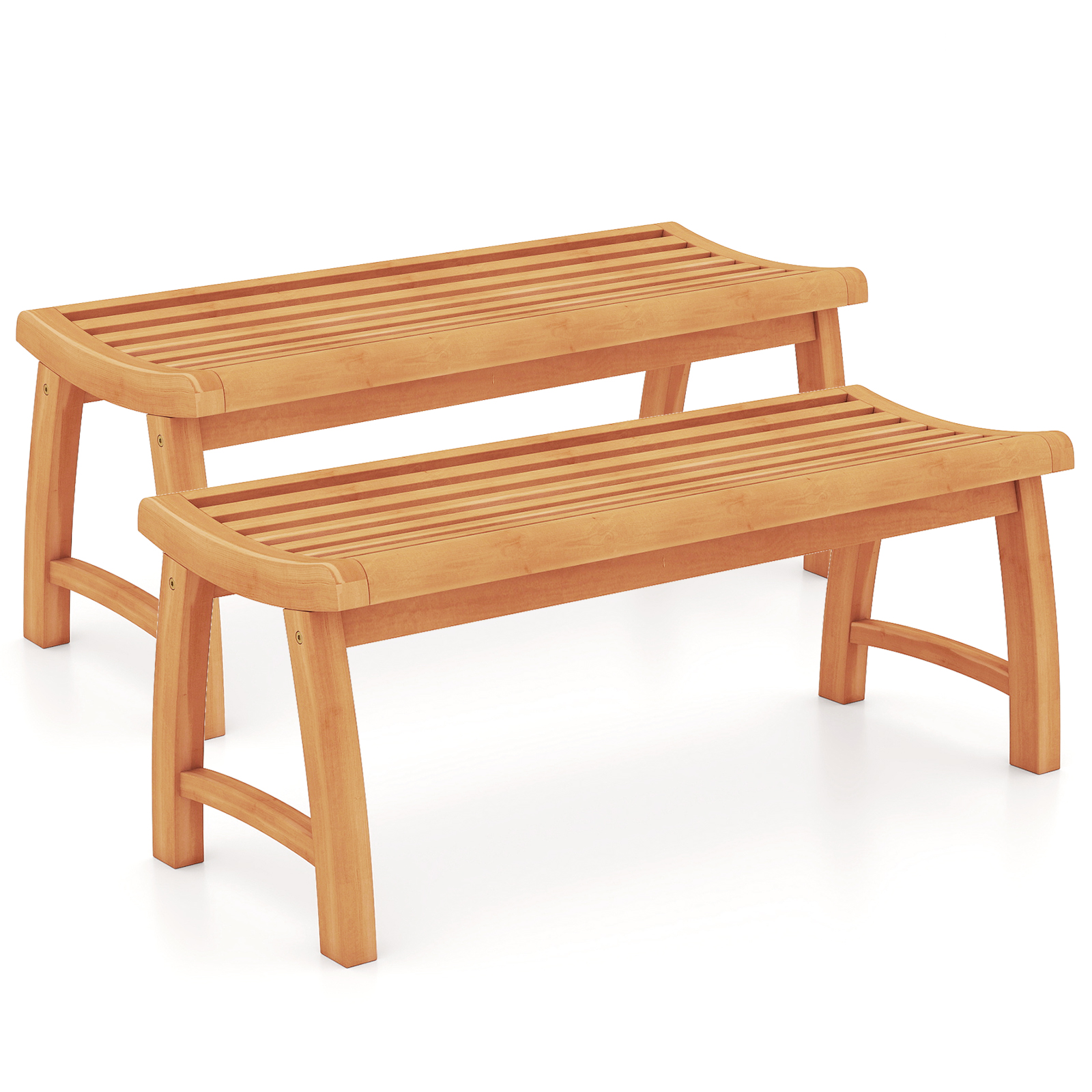 Gymax 2PCS 2-Person Patio Garden Dining Bench w/Contoured Slatted Seat 800 lbs Capacity