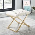 thumbnail image 3 of Contemporary Velvet & Stainless Steel Bench in Ivory & Gold, 3 of 6