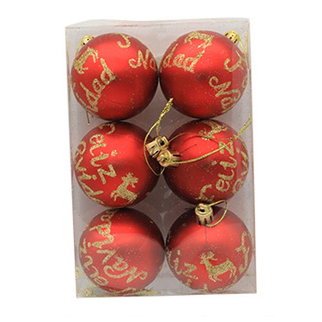 6Pcs Christmas Balls Festive Exquisite Decorative Glittery Tree Letter Color Painted Balls Decor for Christmas