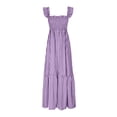 thumbnail image 5 of Robe Maxi à Volants Smockée Sans Manches Col Carré Boho Longue Robe d'Été Plage Vacances, 5 of 5