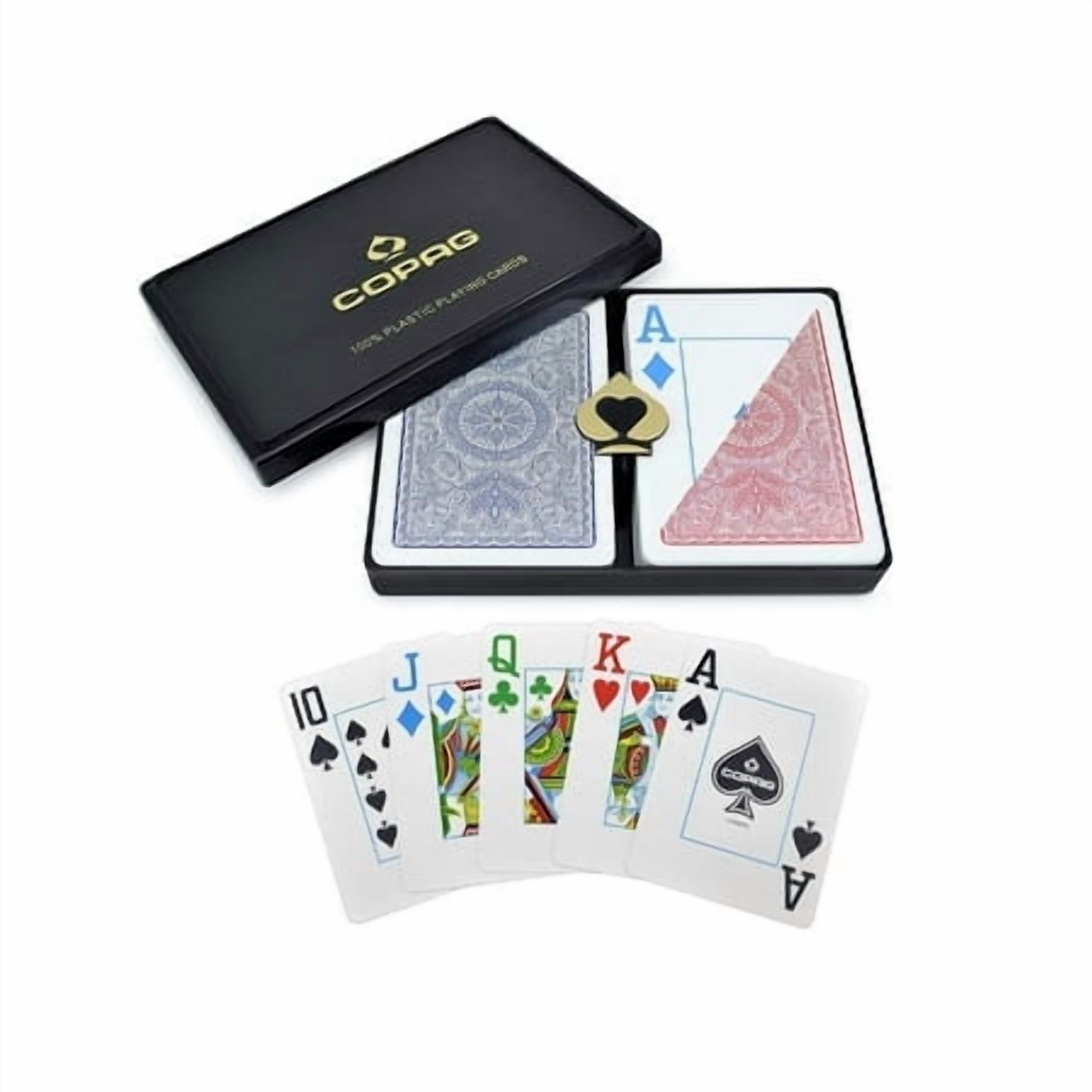 Copag 4-Color Dual Deck Set - Red/Blue, Poker Size, Jumbo Index - 100% Plastic Playing Cards with Protective Display Case