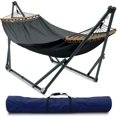 thumbnail image 1 of Tranquillo Hamac Universel avec Supports en Acier Enduit Électrostatique, Support de Hamac Réglable et Pliable avec Filet en Polyester à 2 Couches et Sac de Transport pour 2 Personnes. Toile - Gris, 1 of 5