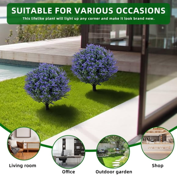 Set of 2 Artificial Lavender & Cedar Topiary Ball Trees – Realistic Purple Faux Shrubs for Outdoor & Home Decor - UV Resistant - Iron Stake Included - 23.6in Decorative Plant (Purple)