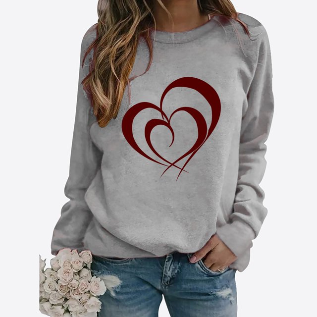 BVOFAR Chandails à Manches Longues de la Saint-Valentin pour Femmes Décontractés Mignons T-Shirts Graphiques Cœur d'Amour Tendance Col Rond Hauts 2025