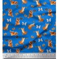 thumbnail image 1 of Soimoi Blue Cotton Cambric Fabric Insect & Cat Animal Printed Fabric 1 Yard 56 Inch Wide, 1 of 3
