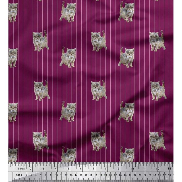 Soimoi Rayon Fabric Stripe & Cat Animal Fabric Prints By Yard 56 Inch Wide