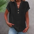 thumbnail image 2 of RKSTN Womens Summer Tops Fashion Cotton and Linen Buttons Going out Tops Basic Solid Color Shirts V-Neck Short Sleeve Loose Fit Pullover Tops, 2 of 5