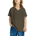 thumbnail image 1 of Plebaso T-Shirts à Col en V pour Filles T-Shirts à Manches Courtes pour Garçons T-Shirts Basiques Unis Décontractés Amples Hauts d'Été pour Enfants, 1 of 5