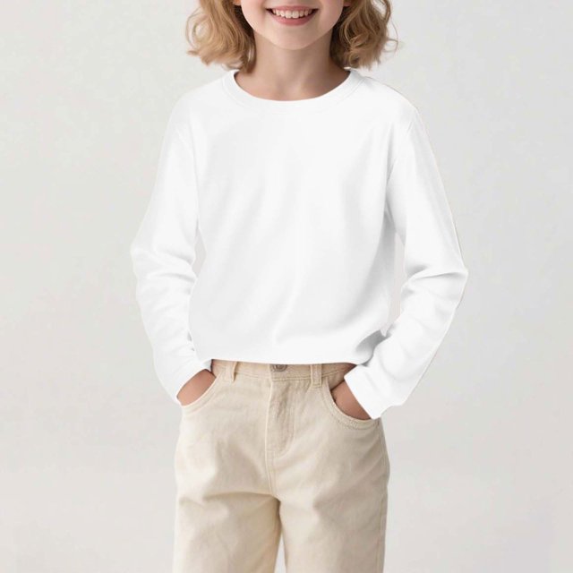 Kids' Solid Color Long Sleeve Round Neck Top - Comfortable Polyester Spandex Blend for Daily Wear, Travel, and Parties