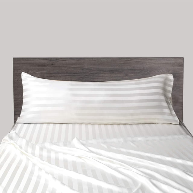 Fridja Satin Body Pillow Cover Imitation Silk Body Pillow Pillowcase 1 Pack, Solid Color Stripe Silky Envelope Closure Large Long Pillow Cases, Gifts for Women Men(20x54 Inches, White)
