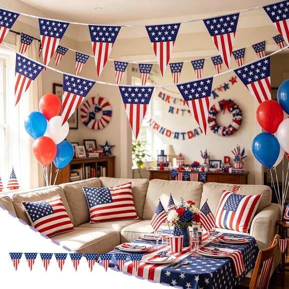 EGNMCR Bannières Drapeau des États-Unis Guirlande Drapeau de la Fête de l'Indépendance Guirlande Décorative de Jardin de la Fête de l'Indépendance Bannière en Polyéthylène