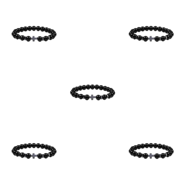 relayinert Exquisite Appearance Unisex Beaded Cross Bracelets For Fashion Enthusiasts Easy Matching Stone Beads Bracelets glossy black 5Set