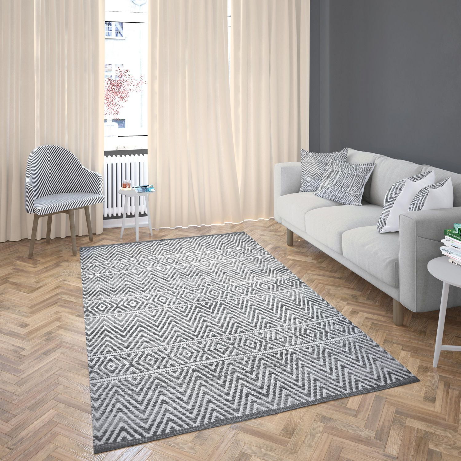 Tapis tissé à plat en coton chevrons Fabstyles pour salon, couloir