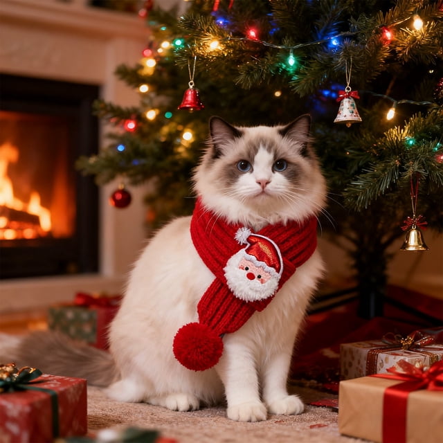 QIPOPIQ Cat Christmas Scarf Pet Neck Warmer Apparel for Little Pets Dogs Cats