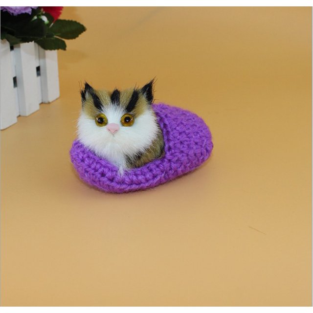 Sleeping Cat Toy Small Cat Stuffed Animal Plush Toy Kitten(Cat in Random Color)Purple