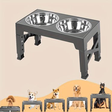 Bols pour Chien Surélevés Ajustables pour Petits, Moyens et Grands Chiens - Comprend 2 Bols en Acier Inoxydable
