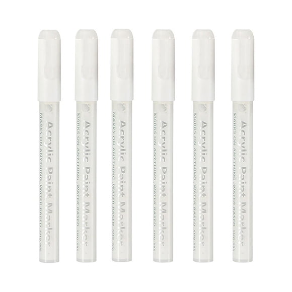 Mefallenssiah 6Pc Pack White Acrylic Marker Pen Set, Water-Based Paint Pen, Hand Ledger, Graffiti Pen, Acrylic Paint Marker Pen
