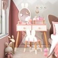 thumbnail image 4 of Gymax Kid Vanity Set Makeup Table Stool with Drawer Shelf Wood Leg Rabbit Mirror White, 4 of 10