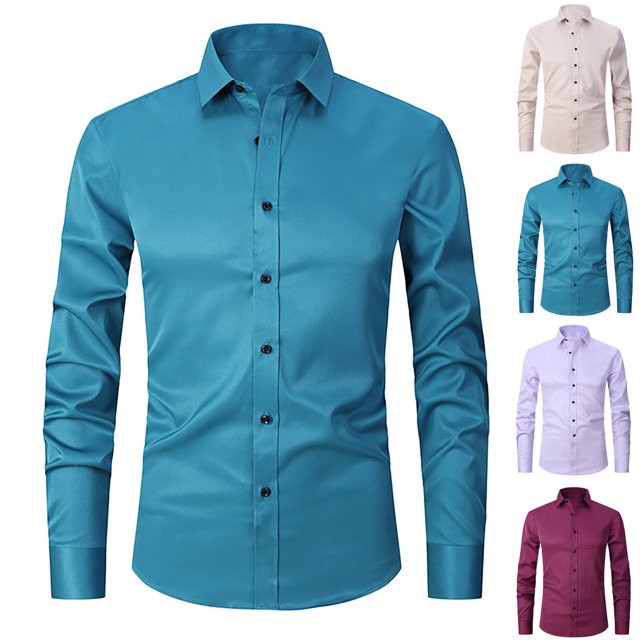 Jovati Chemise Habillée à Manches Longues pour Hommes, Couleur Unie, Coupe Régulière, Col Rabattu, Mélange Polyester Spandex, Boutonnée, Tenue Décontractée Formelle