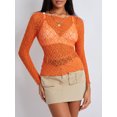 thumbnail image 3 of Faithtur Femmes de l'Été Pure Crop Tops Manches Longues Ajusté Dentelle Courte Sortir Tops pour la Fête, 3 of 9