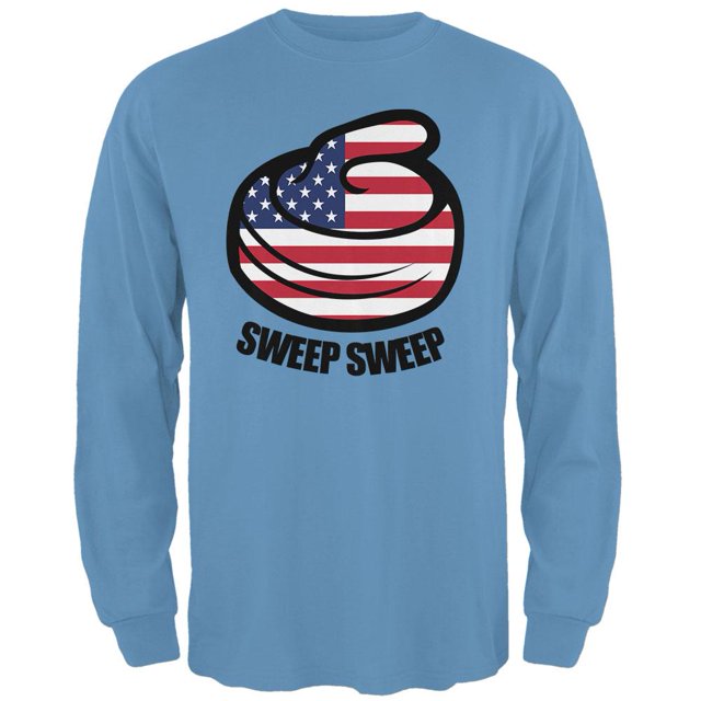 Winter Sports Flag Curling Sweep Sweep USA Mens Long Sleeve T Shirt