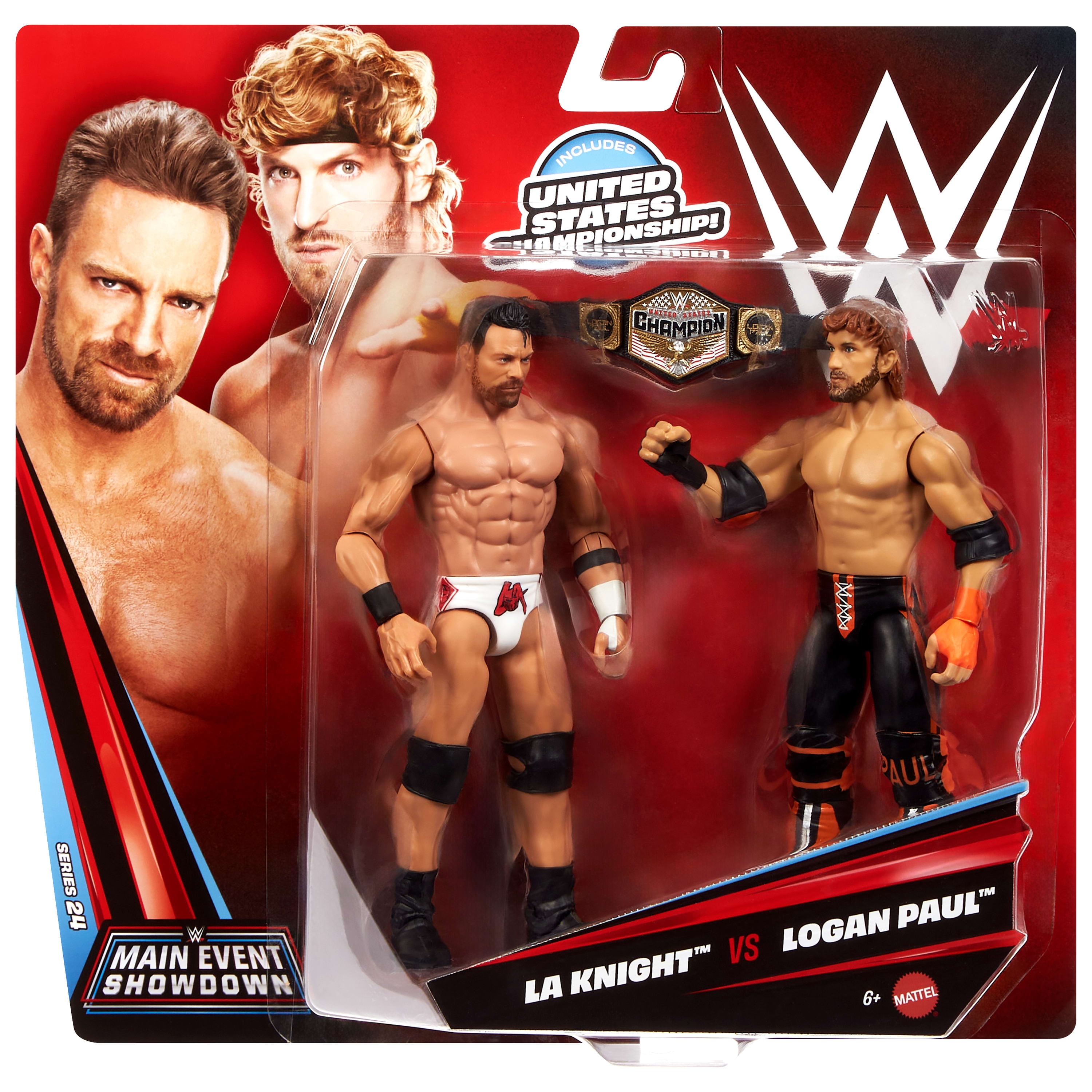 WWE Main Event Showdown LA Knight vs Logan Paul Action Figures Set, Series #24, 6-inch Collectibles