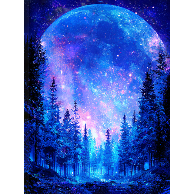 Toile Murale Lune et Forêt Cosmiques 15,75 X 11,81 Pouces
