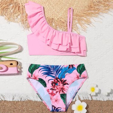 Kid Girls Swimsuits 2 Piece Summer Tankini Swimsuits Cute Toddler Bathing Suit 6-7 Years