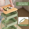 thumbnail image 3 of 3 Tier Rolling Cart with Table top, Metal Rolling Utility Cart, Storage Organizer Cart with Locking Wheels & Hooks for Office, Classroom, Kitchen and Bathroom, Green, 3 of 7