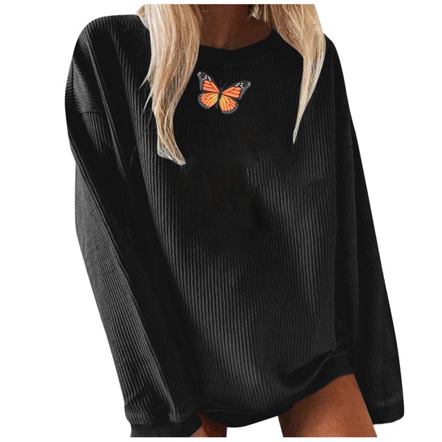 Chandail à Manches Longues Imprimé Papillon Couleur Unie Mode pour Femmes